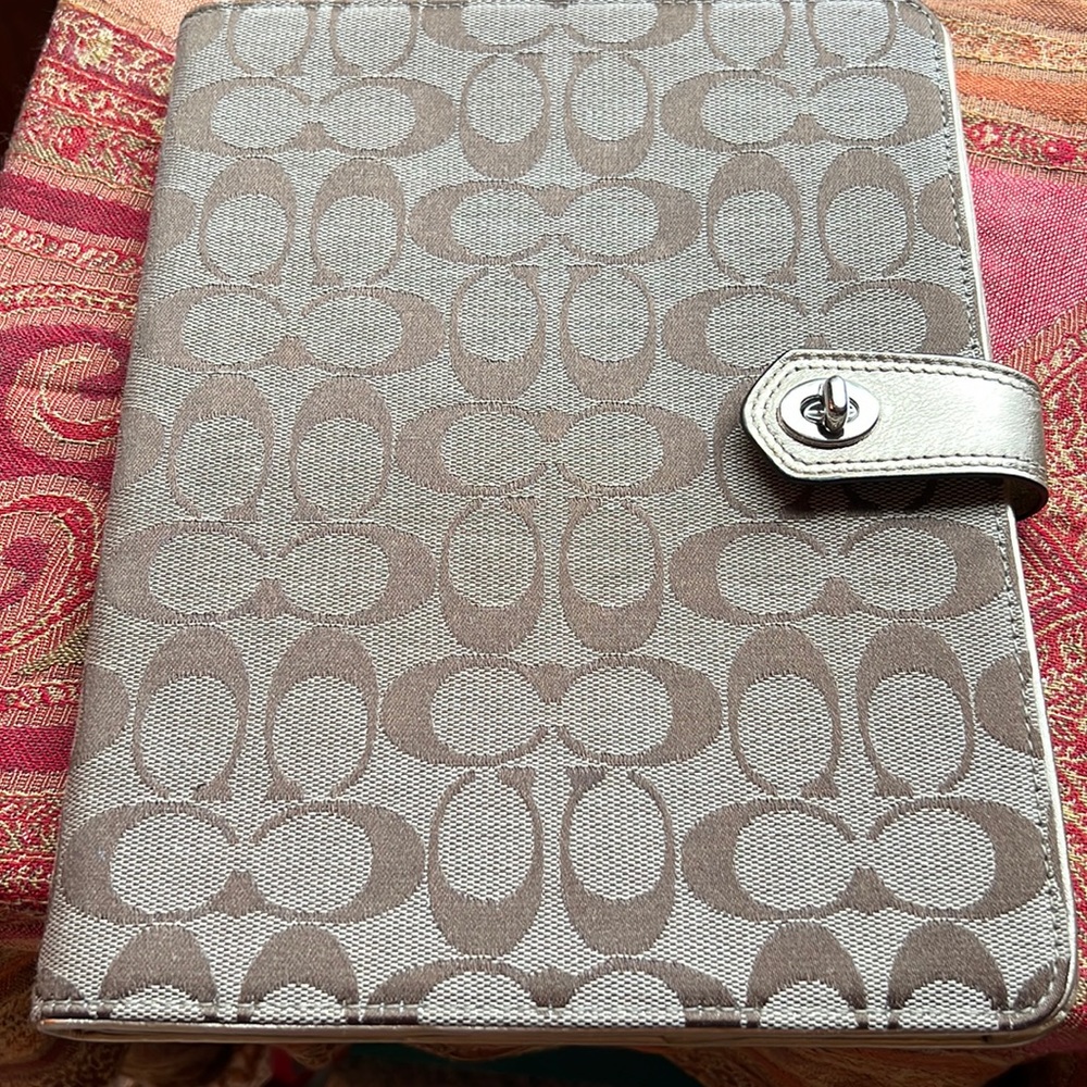 Coach Signature khaki & brown 7.5x9in tablet cover. Or use for a planner.